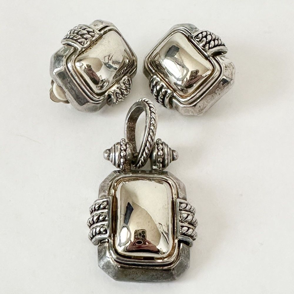 Vintage Clip On Earrings And Necklace Charm‎ Silvertown non pierced silver